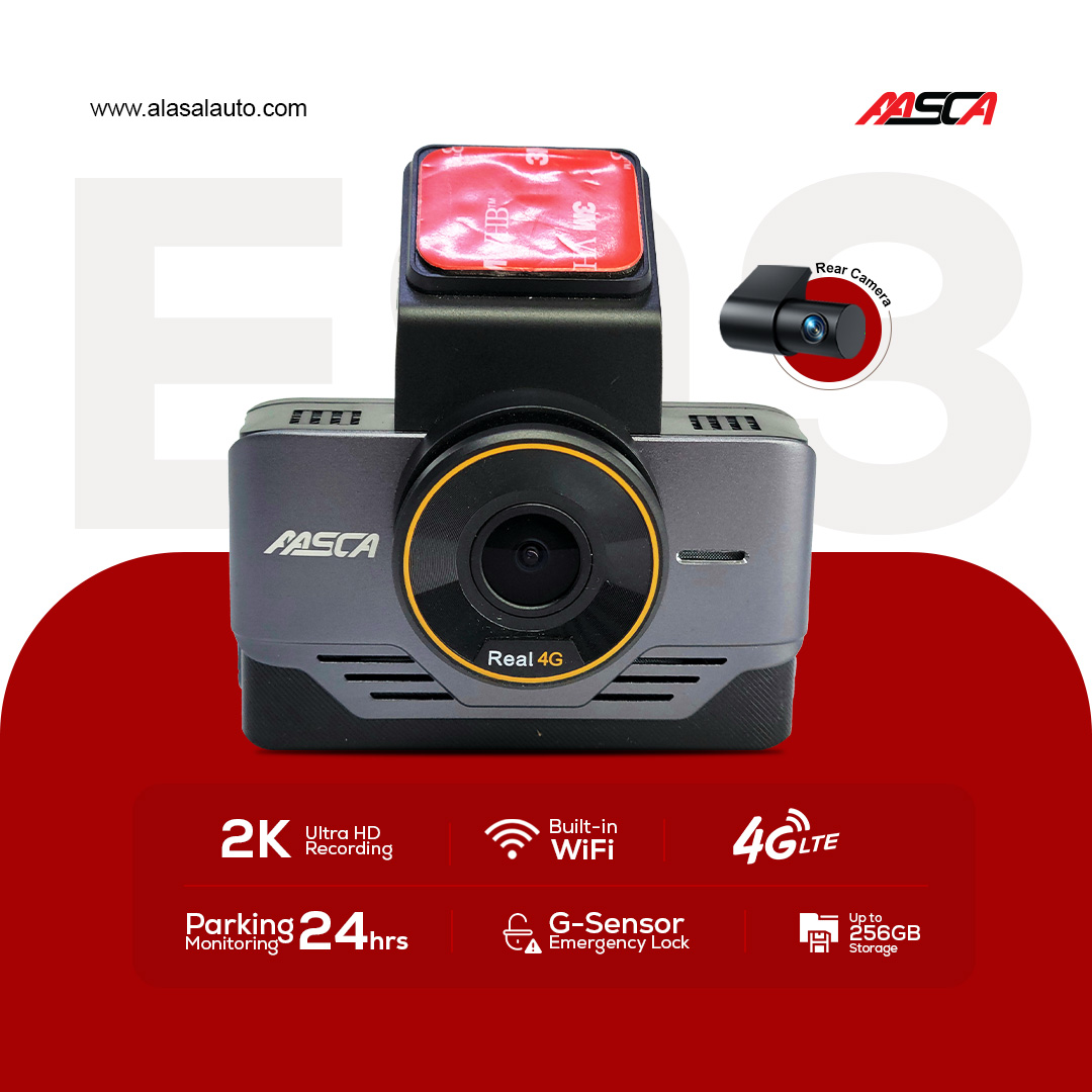 AASCA E93 – 2K Front + 1K Rear Dash Camera with GPS, WiFi, SIM Support & 3” Display