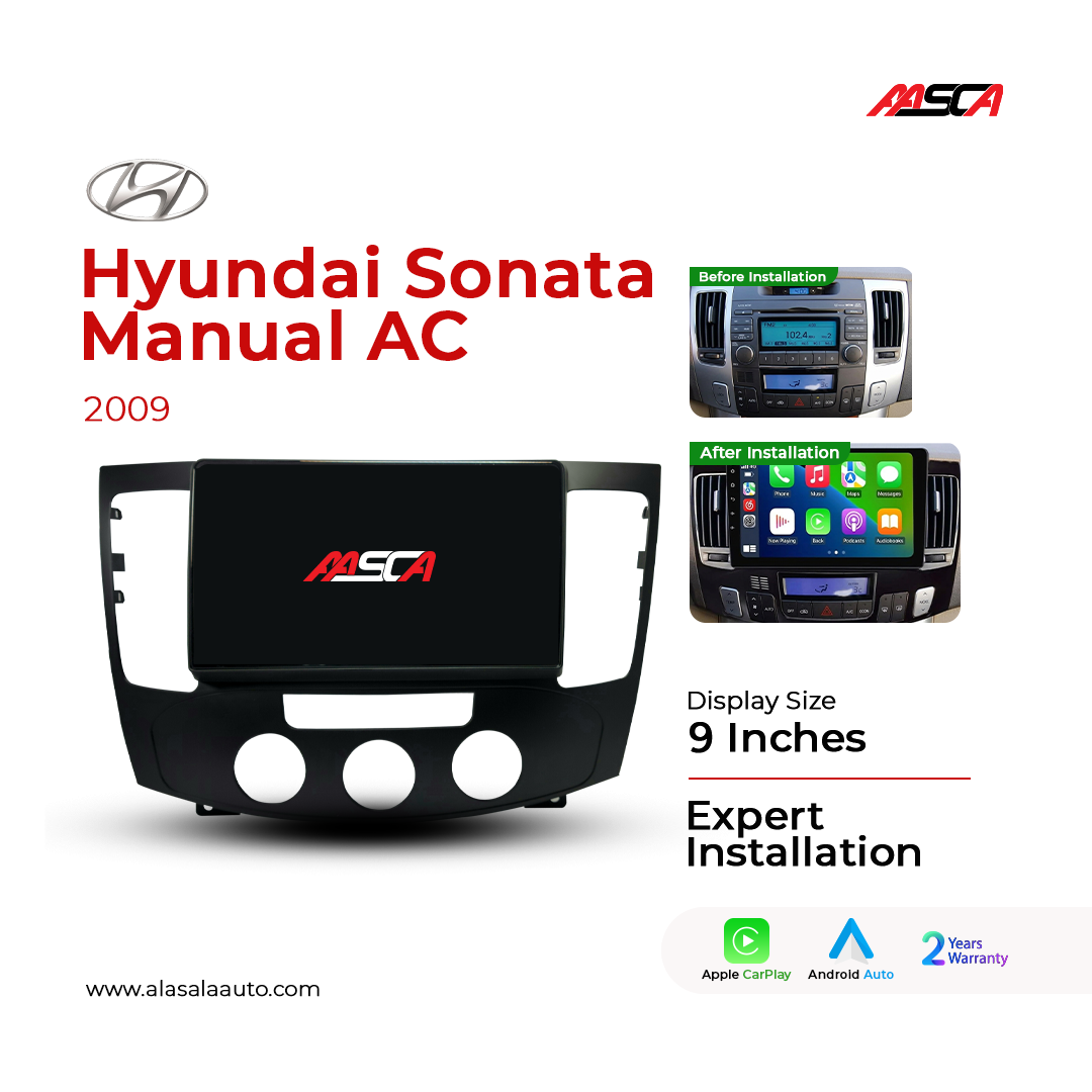 Hyundai Sonata Manual AC 2009, Android 13 – 9 inch, Apple CarPlay Android Auto/QLED Display/Bluetooth/ Wi-Fi +MIC